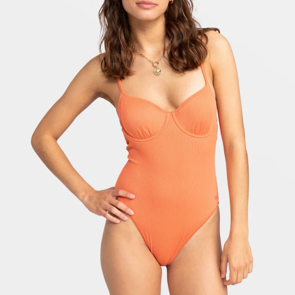 Roxy Orange Ribbed One-Piece Swimsuit